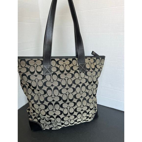 Coach Gray Black Canvas and Leather Signature C Tote Purse Shoulder Bag - Picture 4 of 13